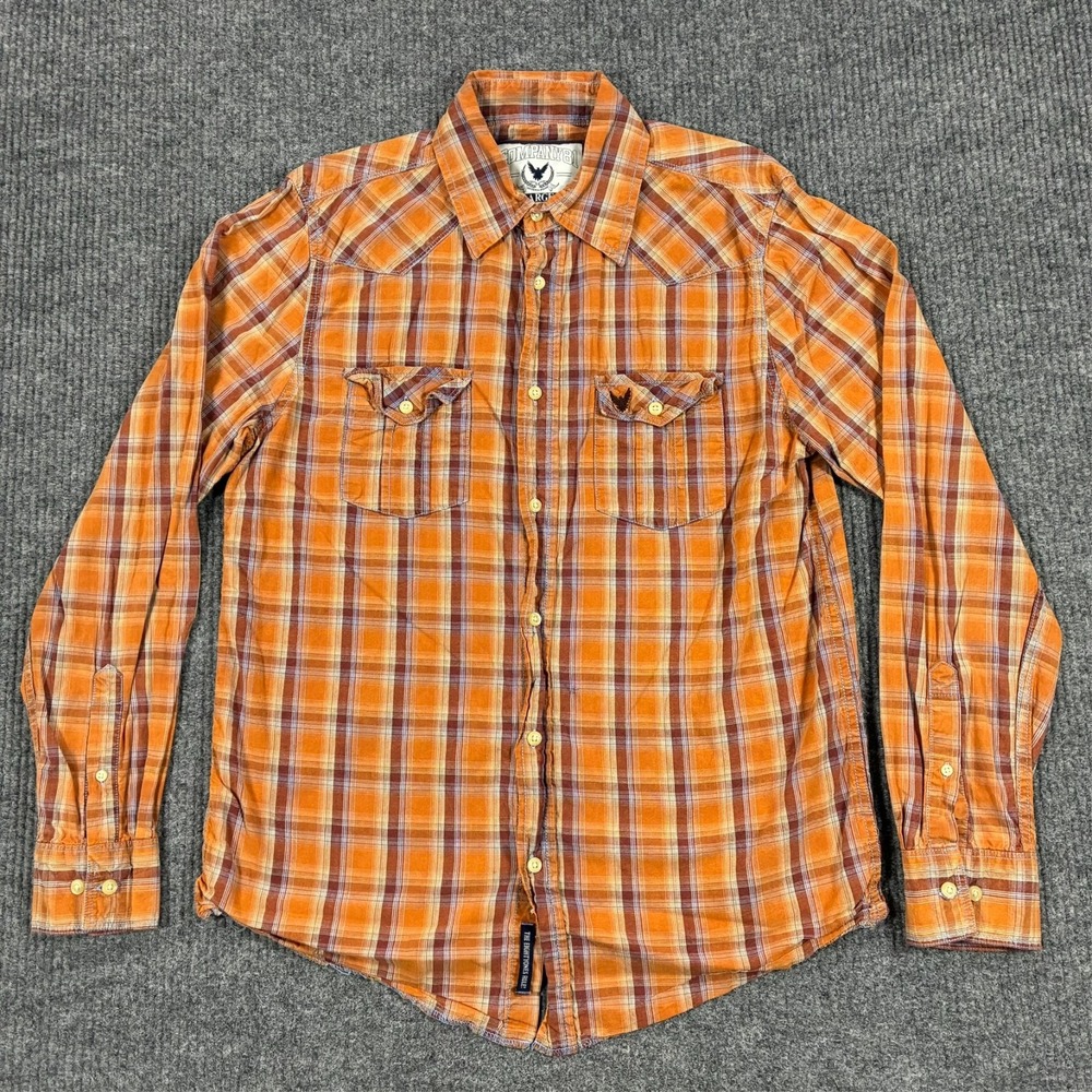 Company 81 Western Button Up Shirt Mens Size Large Orange Plaid Long Sleeve